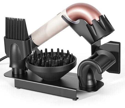Affogato Hair Dryer Holder Stand Compatible with Dyson Supersonic r, Magnetic 4 Holes Countertop Hair Dryer Organizer, Steel Storage Rack for Attachments Diffuser/Nozzles