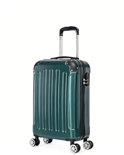 Boleedy Handgepäck Koffer, Leichter Trolley Reisekoffer, 55x36x21 cm, Hartschalen Koffer, Reisekoffer Kabinenkoffer mit 4 Rollen 360°, Zahlenschloß (DUNKELGREEN, M)