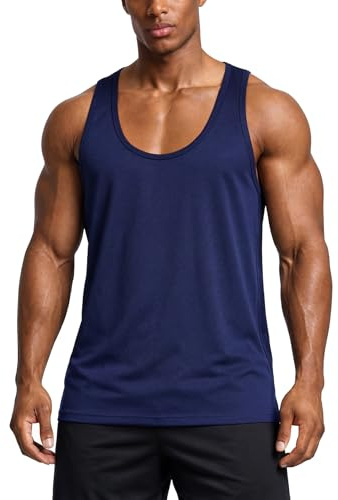 Men's Tank top, deep-Neck Muscle Vest, Y-Strap Design, Sleeveless top for Bodybuilding and Gym Workouts, Suitable for Weightlifting and Fitness Training. Navy Blue L
