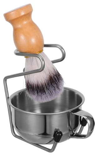 Operitacx Kit de Soin Barbe pour Hommes avec Blaireau à Poils Souples, Bol à Raser en Bois avec Poignée et Support en Bois, Ensemble Complet pour Entretien Quotidien du Visage – pour Salle