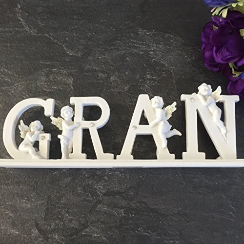GRAN Angel/Cherub Grave Memorial LETTERS Ornament - White Resin & Diamante
