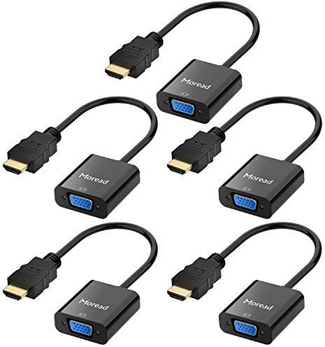 Moread HDMI to VGA Adapter, 5 Pack, Male to Female, Black