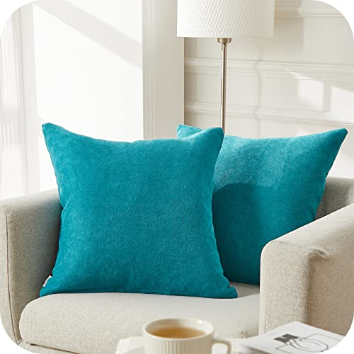 Topfinel Kissenbezug 40x40 cm Flauschig Chenille 2er Set Kissenbezüge Petrol Deko Wohnzimmer Kissenhülle Sofakissen Dekokissen Kuschelkissen Zierkissen Für Sofa Sessel Zuhause Schlafzimmer