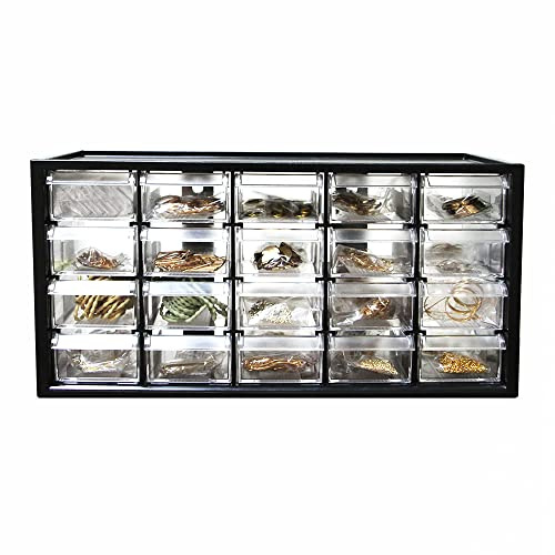 livinbox Desktop Small Parts Storage Bins w/20 Drawers, Tool Parts Storage Cabinet, Art Craft Sewing Hardware Nuts Bolts, System Multibox, Wall-Mountable, Black, A9-520-BK