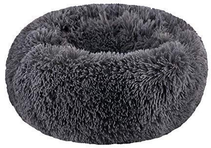 BODISEINT Modern Soft Plush Round Pet Bed for Cats or Small Dogs, Mini Medium Sized Dog Cat Bed Self Warming Autumn Winter Indoor Snooze Sleeping Cozy Kitty Teddy Kennel (20''D x 8'' H, Dark Grey)