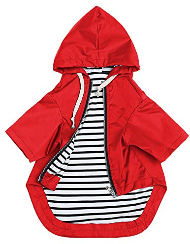 Pethiy Premium hunderegenmantel,Wasserdicht Hundemantel mit Kapuze Hundebekleidung Hunde Regenjacken mit Reißverschluss und Taschen, Outdoor Regencape Halten trocken und sauber-Rot-XL