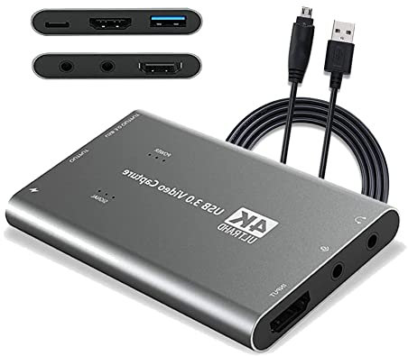 KuWFi 4K Audio Video Capture Card, USB 3.0 HDMI USB 3.0 Video Capture Device, Full HD 1080P for Game Recording, Live Streaming Broadcasting, Works for PS5/Switch/Camera/PC