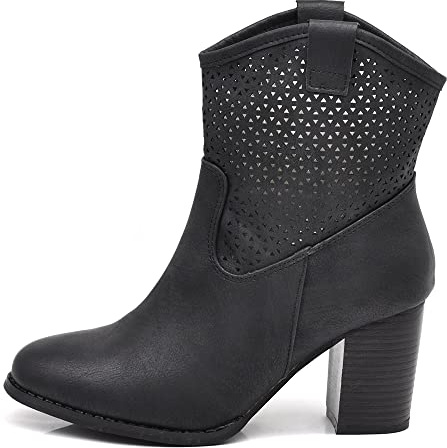 IF Fashion Scarpe Stivali Stivaletti Alla Caviglia Camperos Texani Tacco da Donna G633 nero N.39
