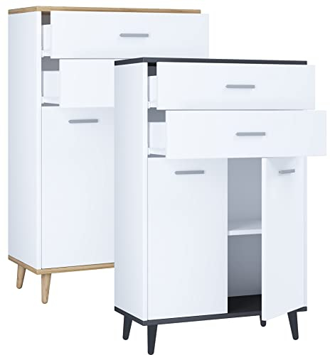 VCM Badmöbel Midischrank | Seitenschrank | Maße: H. 97 x B. 60 x T. 28 cm | 2 Schubladen | 2 Drehtüren | 2 Fächer - Landos