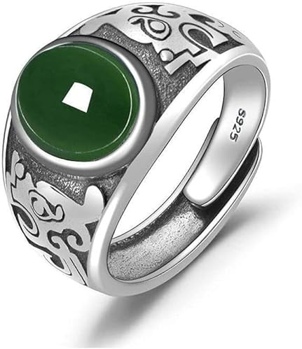 Anneau De Pierre Incrustation De Jade Vert Pierre Naturelle Ouverture Réglable Large Anneau Hommes À La Mode Déclaration Anneaux Cadeau De La Saint-Patrick Pour Papa Frère Mari Et Petit Ami