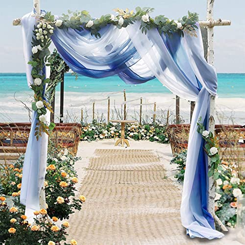 SK Stuido Querbehang Transparente Gardinen Schals Voile Vorhang Freihanddeko Dekoschals Gardinen Dekoschals Vorhang für Party Hochzeit Schlafzimmer 1 Stück Blau, 130x366cm