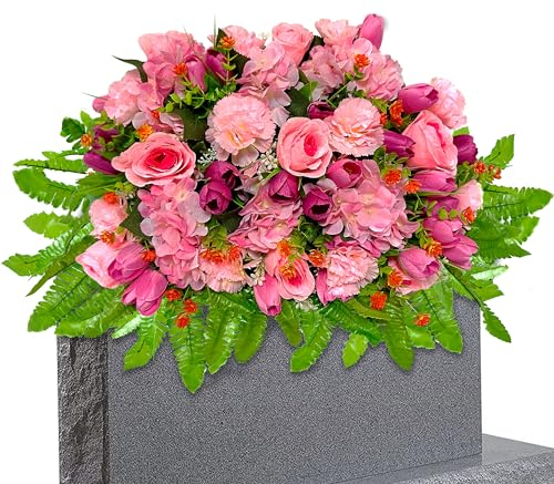 FLOWERIA Trauerblume für Grabstein, künstliche Tulpen, Rosen, Grabblumen für Friedhof, einfache Montage, Außendekoration