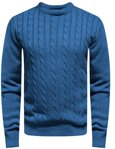 WJL WHISPERING JONES LONDON Mens Cable Knit Jumper Thick Weave Pullover Winter Fisherman Logo Knitted Sweater Long Sleeve Warm, Navy, L