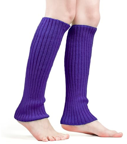 Benvärmare, Mjuka Benvärmare 80-tal Mode Ribbade Benvärmare Elastic Benvärmare Flickor 80-tal för Cosplay Dräkt Jul Fest Sport Yoga (Lila)