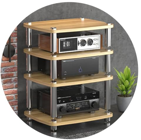 HiFi-Rack, AV-Regal 4 Etagen MDF-TV-Ständer Audio-Rack-Schrank AV-Regal TV-Tischständer HiFi-Rack-Füße Leistungsverstärker-Regal Audio-Video-Komponenten ( Color : Wood color , S : 60*48*76cm(4Tier) )