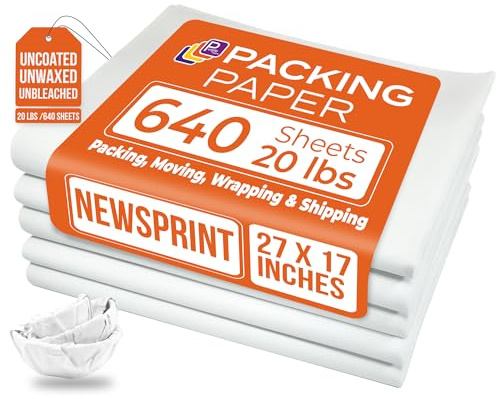 White Bulk Packing Paper Sheets for Moving | 640 sheets | 27 x 17 | 20 lb | Twin Pack | | Newsprint Wrapping Paper Sheets - Must Have in Your Moving Supplies, Packing Materials, Moving Paper Wrap