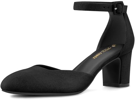 PIZZ ANNU Escarpins Femme Petit Talon Bloc Élégant Chaussures Été Bout Fermé Bride Cheville Sandales Confortable Noir EU 41