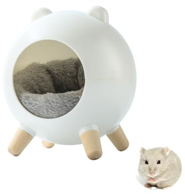 TUTU&LELE Hamster Hideout, Tiny House Hideout and Habitat, Space Elf Hiding Nest, Durable Hamster Bed with Round Thick Plush Pads, for Mice, Gerbils,Hamsters to Play, Sleep and Rest (White)