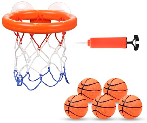 Vicloon Mini Set da Pallacanestro da Interno, Mini Canestro da Basket con Ventose, Giocattolo per Baby Shower con 1 Canestro da Basket, 5 Palline e 1 Pompa, Regalo per Bambini Sport di Svago