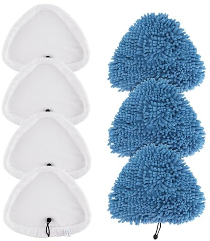 Sgizoku 7Pack Universal Steam Mop Pads Compatible with H2O Steam Cleaners:for H20 HD/X5 Microfiber Cloths Covers Replacement for Vax/Viledas Cleaning Mop Pad, 4White +3 Blue