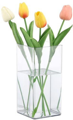 Segus Jarrón de Flores Transparente, 10 X 20cm Florero Acrílico Cuadrado, Jarrones Decorativos, para Decoracion Hogar Salon, Mesa Comedor