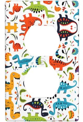 Phayah Placa de pared dúplex con patrón de dinosaurios, tamaño estándar, policarbonato termoplástico, doble enchufe