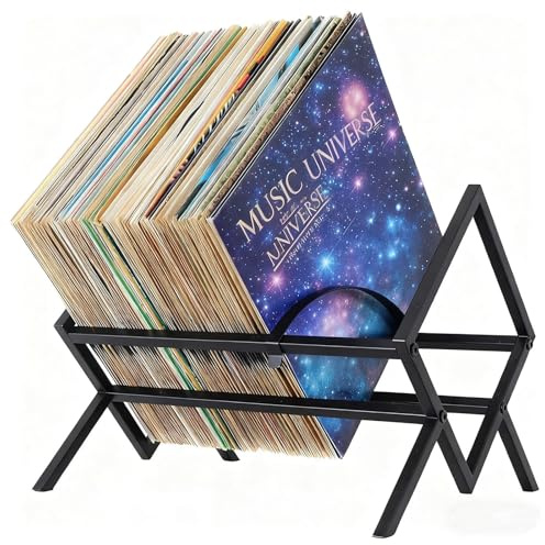 SOONHUA Soporte para Discos de Vinilo, Almacenamiento Multiusos de Vinilo con divisor para 70-90 vinilos, Metal Estante de vinilo de discos Revistas Libros
