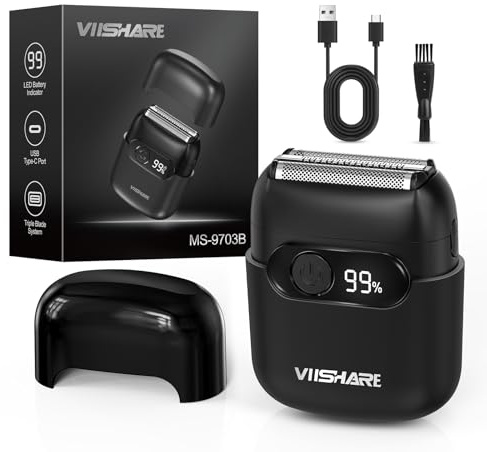 VIISHARE Electric Foil Shaver for Men - Mini Portable Electric Razor with 3 Floating Blades for Travel - Mens Shavers Cordless Rechargeable - Waterproof Wet Dry Razors for Close Shaving