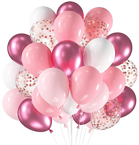 Ballonger rosa vit, 60 stycken metallisk rosa ljusrosa vita ballonger, roséguld konfetti heliumballong, 30 cm rosa vita latexballonger set för födelsedag, bröllop, flicka, fest, babyparty