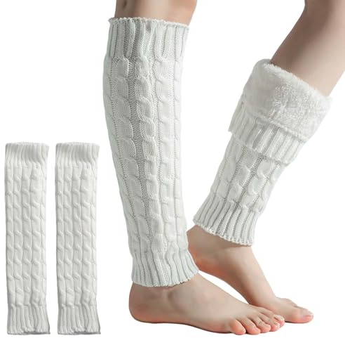 FENGCHUANG Scaldamuscoli da Donna Scaldamuscoli Lunghi da Donna e Ragazza, Scaldamuscoli Invernali per Stivali, Calzini Alti al Ginocchio Senza Piedi, Adatti per l'autunno e l'inverno（Bianco）