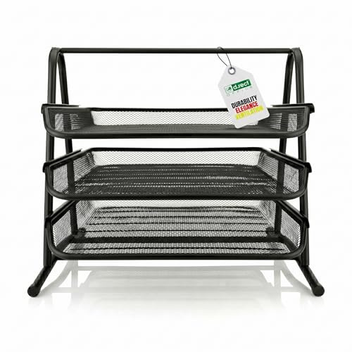 D.RECT KOMO Skrivbordsförvaring med 3 fack | dokumentfack för A4-format | robust brevfack i metall med utdrag | 350 x 297 x 275 mm, svart