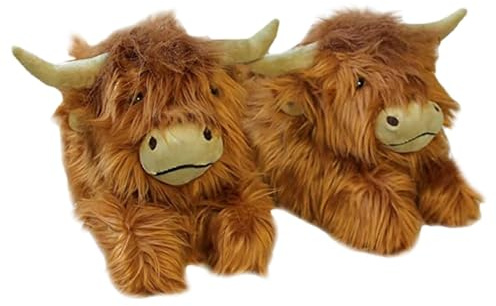 Yonuaret Zapatillas de vaca Highland, zapatillas de vaca zapatillas de casa cálidas de felpa para mujer, hombre, animales de peluche, zapatillas lindas de dibujos animados, para interior y exterior, M