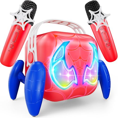 Web Hero Karaoke per Bambini con 2 Microfono Luci LED, Regalo Bambino 3-12 Anni Maschio Giochi per Bambini 3 4 5 6 7 8 9 10 11 12 Anni Regali Bambin Compleanno Festa Natale