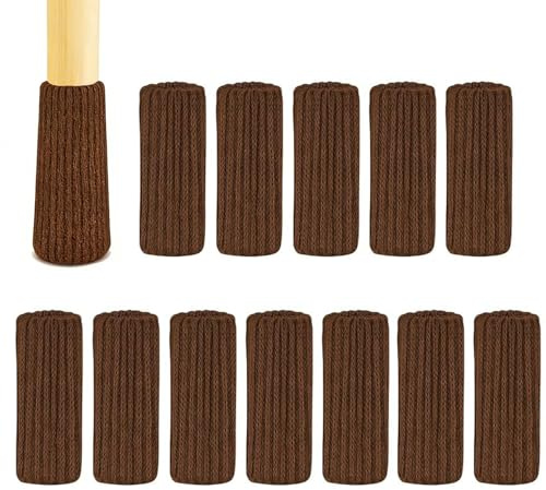 12 Pièces Chaussette Chaise Patin Antidérapant, Marron Élégant Élastique Protège Pied de Chaise, pour Pieds de Chaise Ronds/Eckigs, Meubles Et Sol, Évite Rayures Et Bruit