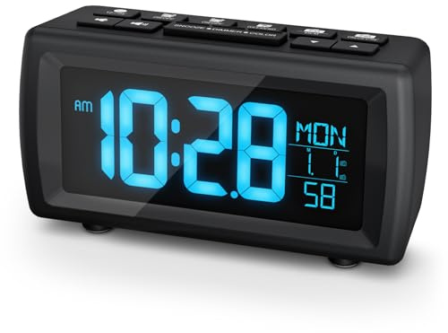 Rizeola Radio Despertador, Radio Reloj DespertadorDigital, Pantalla Digital de 7 Colores, Brillo y Tono de Alarma Ajustables, Doble Alarma, Temporizador de Sueño y Función deRepetición
