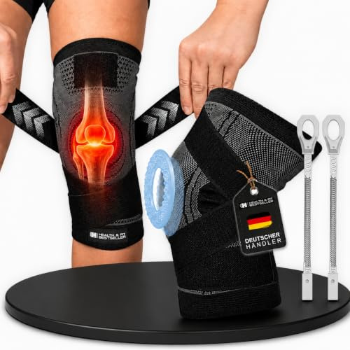 HEALTH & FIT Premium knäbandage med fjädrar och silikongeldyna – ortopediskt knäskydd för stabilisering och smärtlindring vid meniskus, artrit och ligamentskador (XL/XXL)