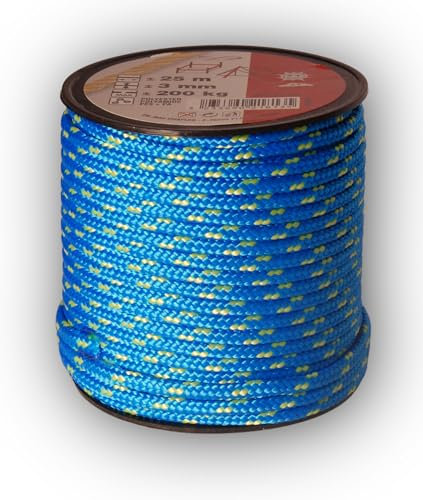 Chapuis - Tresse Polyester / Polyamide - Résistance à la Rupture Indicative 200 kg - Diamètre 3 mm - Longueur 25 m - Loisirs et Jardinage - Bleu / Jaune