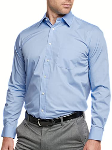 Double Two Men's Shirts Long Sleeve Smart Casual Regular Fit Wedding Work Cotton Blend Shirt Cornflower Blue