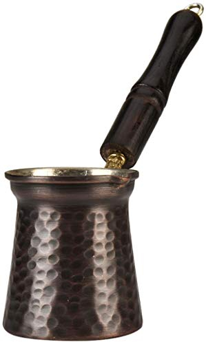 DEMMEX Cezve Ibrik Briki Cafetière en cuivre pour 2 à 3 tasses, poignée en bois, 100 % fait main en Turquie (cuivre ancien)