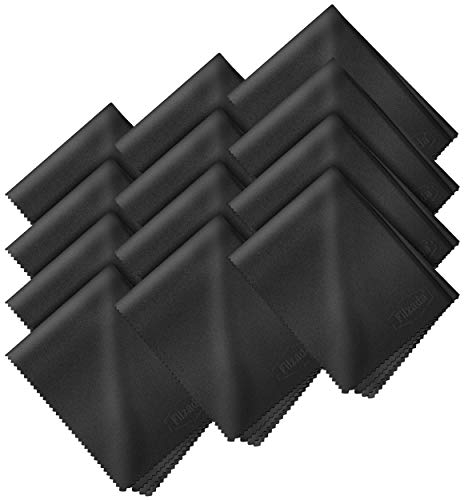 Filzada® 12x Brillenputztücher Schwarz [20x20cm] Optikerqualität - Fusselfreies Mikrofaser Brillenputztuch - Displaytuch zur Reinigung von Brillen, Smartphone, Kamera