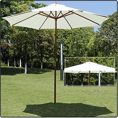 PARASOL 2.7m Wooden with wood Pole Outdoor Garden Beach Umbrella Canopy for patios pubs bars restaurants cafes and hotels – Cream CMXZ