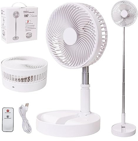 Ventilateur de bureau portable, pliable, sur pied, hauteur réglable de 36,1 cm à 99,1 cm, 4 vitesses et réglages de l'heure, batterie rechargeable 7200 mAh, charge USB oscillante télescopique (blanc)