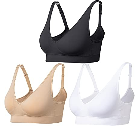 Comfyin Wireless Bras for Women Non Wired Seamless Bras with Removable Pads 3 Pack