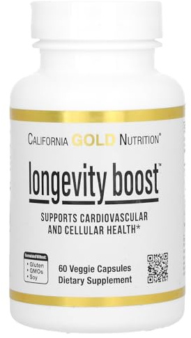 Longevity Boost with Trans-Resveratrol, Olive Leaf Extract, Grape Extract Blend and Medium Chain Triglycerides, 60 Veggie Capsules, California Gold Nutrition