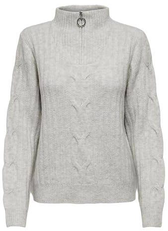 JdY Damen Jdyandrea L/S Zip Cable KNT Strickpullover, Super Light Grey Melange, L EU