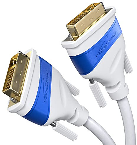KabelDirekt – Dual Link DVI Kabel – mit Ferritkern für störungsfreie Signalübertragung – 2m (digitales DVI-D/24+1 Monitor Kabel, bis zu 2560×1600 bei 60Hz oder Full HD/1080p, weiß)