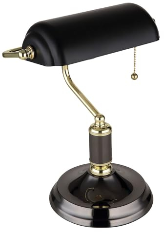 GLOBO LED Bankerlampe Tischleuchte anthrazit gold Leselampe Schreibtischleuchte Wohnzimmerlampe, 1x E27 LED warmweiß, LxBxH 26,5x18x 34 cm