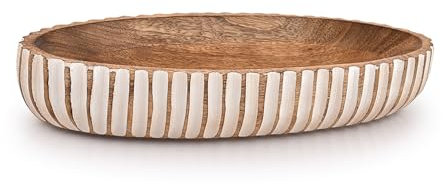 Kimona Decorative Bowl Wood Bowls Decorative Table Centerpiece, Wood Dough Bowl Farmhouse Country, Restaurant, Café (35.56cm x 15.24cm x 5.84cm)
