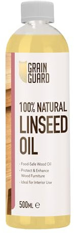 GRAIN GUARD Leinöl für Holz | 500ml | 100% Rein & Natürlich | Lebensmittelechtes Holzöl | Schützt & Verschönert Holzmöbel | Perfekt zum Versiegeln & Erhalten der Natürlichen Holzoptik | Innenbereiche