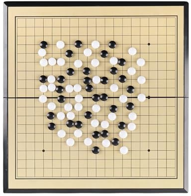Go Game Set da tavola magnetica, set da gioco Go con due scatole portaoggetti, singole pietre convesse in plastica, pieghevole e portatile, per intrattenimento nel tempo libero (giallo+nero, B)
